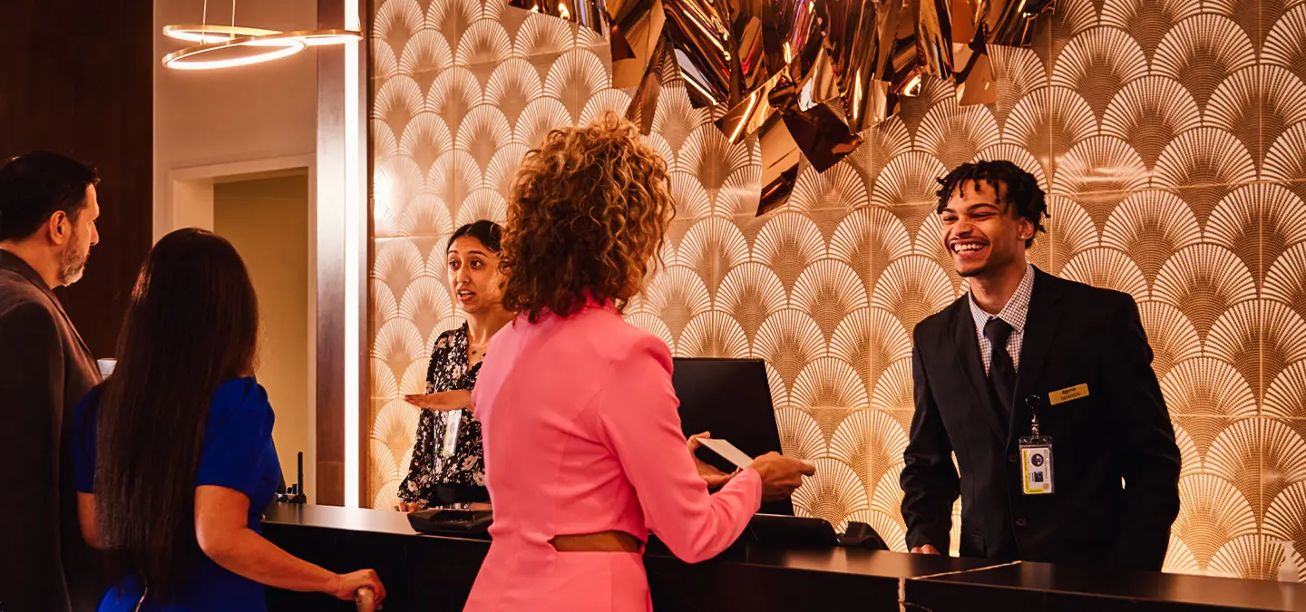 Guest checking into Lakecrest hotel.